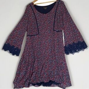 Love & Legend Floral Bell Sleeve Lace Lined Dress Boho Cottagecore Prairie Sz 20